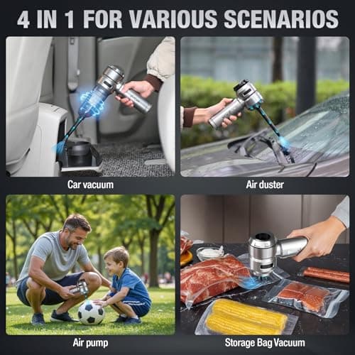 VCAN ACTIVE Car Vacuum Portable Cordless 22000PA High Power with Brushless Motor 4-in-1 Compressed Air Duster & Air Blower & Pump Hand Held Vacuum for Car, Home, Office, Ideal Gifts for Men & Women 7