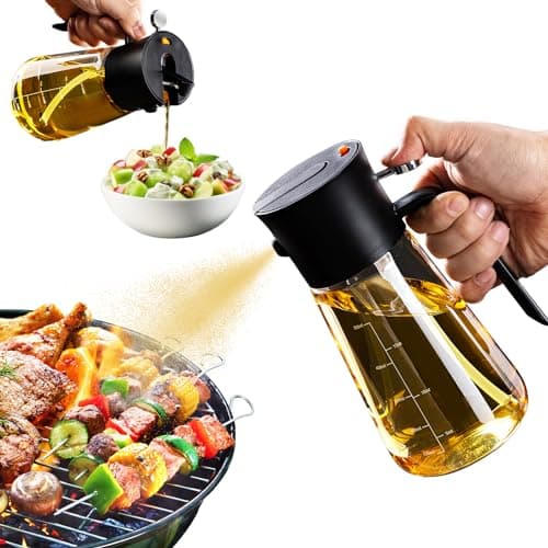 CXINYI Olive Oil Dispenser Bottle - 2 in 1 Oil Dispenser and Oil Sprayer - 500ml / 17Oz Oil Bottle with Enhanced Spray Nozzle - Oil Sprayer for Cooking, Kitchen, Salad, Barbecue Black
