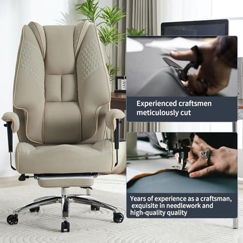 EXCEBET Big and Tall Office Chair 400lbs Wide Seat, Leather High Back Executive Office Chair with Foot Rest, Ergonomic Chairs Lumbar Support for Lower Back Pain Relief (Mesh Dark Beige) 7
