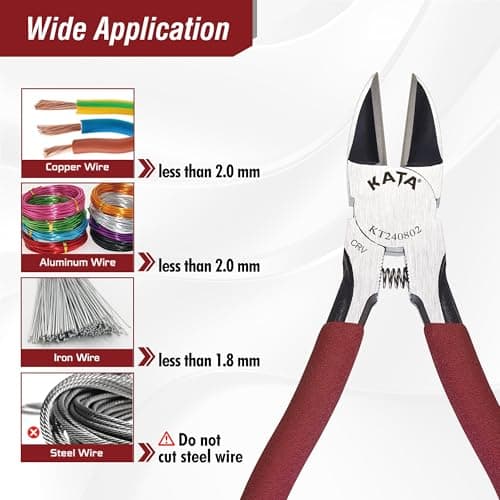 KATA 6-Inch Flush Cut Wire Cutters, Heavy Duty Side Cutter Pliers with Safety Cap, Sharp Snips for Crafting, Zip Ties, Floral Wire, Electrical, Jewelry, Chicken Wire, Artificial Flowers 6