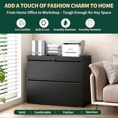 Yukimo 2 Drawer Lateral File Cabinet with Lock, 26.77“W File Cabinets for Home Office Legal/Letter A4 Size, File Cabinet Storage Cabinet,Require Assembly, Black 7