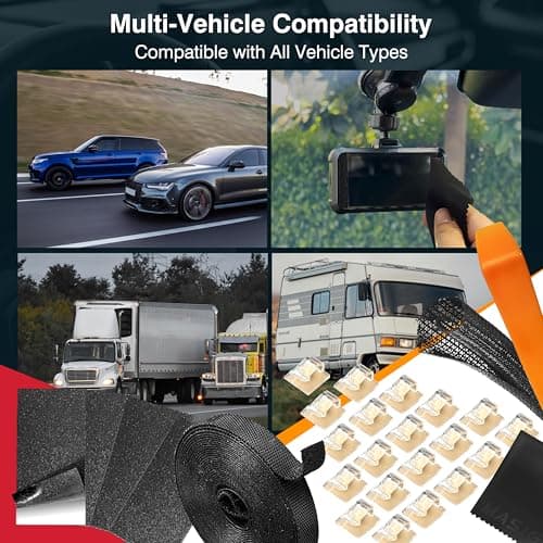 Dash Cam Installation Kit – Trim Removal Tool, 20 Strong Adhesive Cable Clips, Reusable Cable Ties, Split Sleeve & Foam Pads – Clean Car Wire Organizer 6