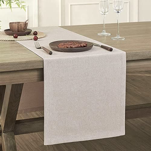 ZeeMart Basic Linen Style Table Runner, 14 x 72 Inch Light Natural Chambray, Rustic Farmhouse Neutral Table Runners 72 Inches Long, Everyday Polyester Table Runner - Machine Washable & Easy Care