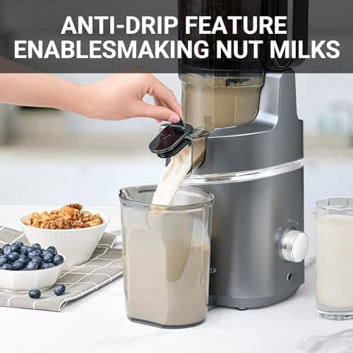 AMZCHEF Juicer Machines, 5.3" Extra Self-Feeding Cold Press Juicer for Whole Vegetable & Fruit, Juice Extractor Machine with Large Auger & Triple Strainers, Easy to Clean, High Juice Yield, Grey 6