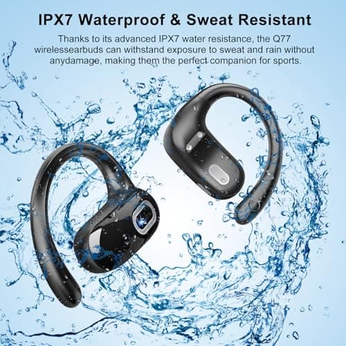 Open Ear Headphones, Bluetooth 5.4 Wireless Earbuds, 50H, Air Conduction Ear buds, HD Stereo Bass Over Ear Earphones with Earhooks, Ultra-Comfort Secure Fit, IPX7 Waterproof Headset for Working Sports 6
