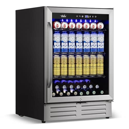 Velivi 24 Inch Beverage Refrigerator, 210 Cans Under Counter Beverage Cooler, 24" Space Built-In Beer and Drink Fridge with Glass Door for Soda, Water, and Milk - For Kitchen, Bar or Office
