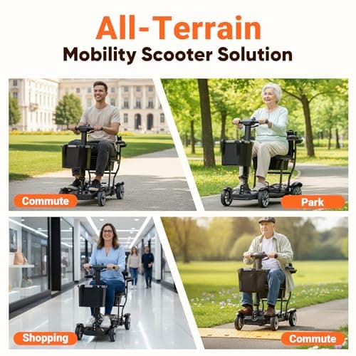 OUBA Mobility Scooter for Seniors, 38LBS 4 Wheels Mobility Scooter with LCD Display, 350LBS Capacity, 30Miles Lightweight Motorized Mobility Scooters for Home, Garden, Travel, Black 5