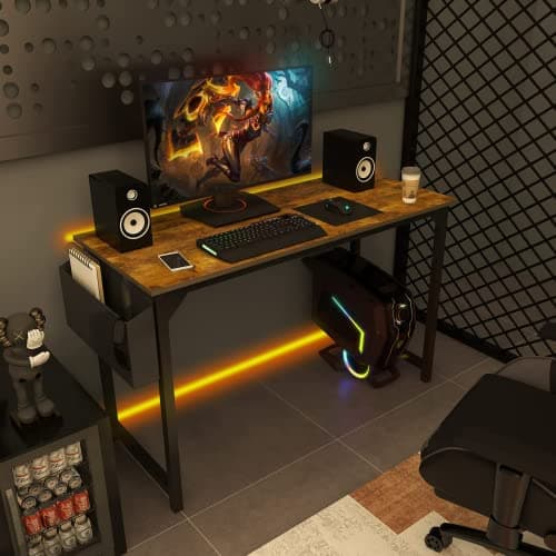 Computer Desk 47 Inch Home Office Desk Writing Desks Work Table Small Space Desk Study Table Modern Simple Style Student Desk PC Workstation with Storage Bag and Iron Hook Wooden Desk for Home 9