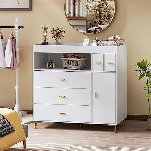 PAKASEPT Changing Table with Drawers, Changing Table Dresser with 5 Drawer & Cabinet 9