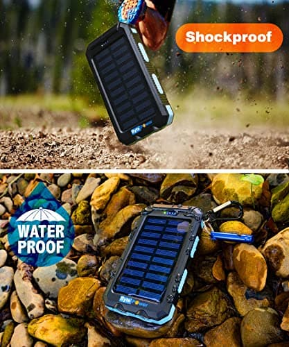 BytePower SolarCharger Power Bank 8000mAh, Portable Solar Pone Charger with Compass,Carabiner, Whistle,Flashlights,Solar Panel Charger,Camping Gear Accessory (Blue) 7