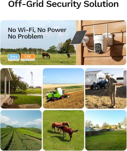 LongPlus No WiFi Security Camera, 4G LTE Cellular Security Camera with SIM Card, 2K Solar Outdoor Cam Wireless, 360° View, Color Night Vision, Motion&Siren Alarm, Smart AI Detection 8