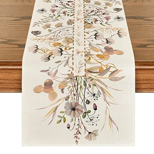 Artoid Mode Wildflower Leaves Floral Fall Table Runner, Autumn Thanksgiving Kitchen Dining Table Decoration for Indoor Outdoor Home Party 13x72 Inch