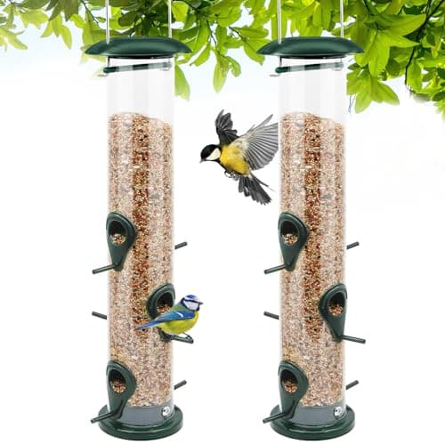Vivace Bird Feeder, 2 Pack Classic Tube Bird Feeders for Outdoors Hanging Bird Feeder with 6 Feeding Ports, 2LB Seed Capacity Wild Bird Feeders, 14Inches，Basic