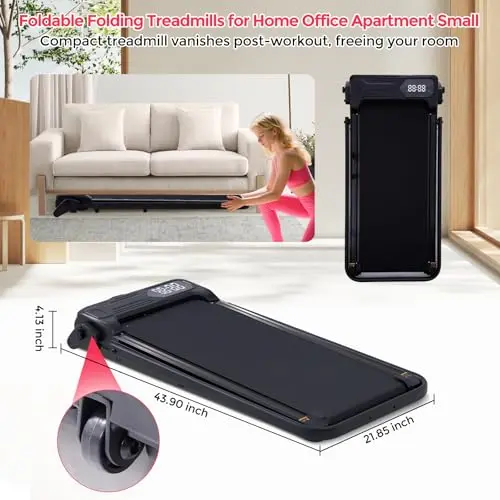 Portable Treadmill with Handles & Adjustable Incline, 3.5HP Compact Walking Pad Treadmill with Handle Bar, 0.6-7.6MPH Electric Small Under Desk Treadmills for Home Small Spaces, 350LBS Walking Pads 9