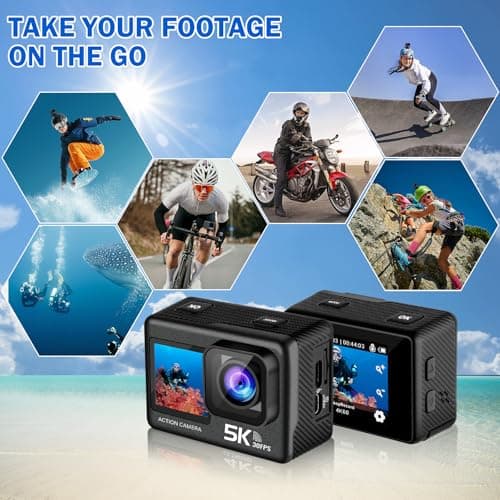 Sixmou SU7 4K 60fps Action Camera with Dual Screen,Remote Control,Image Stabilization, Outdoor Sports Underwater Video Camera for Diving,Skiing,Motorcycle and Bike Helmet Camera 7