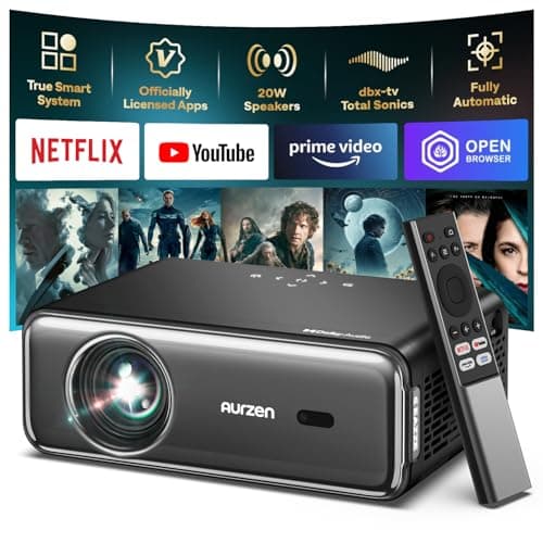Aurzen EAZZE D1 Pro Smart Projector with WiFi and Bluetooth, NetfIix Official, 20W Speakers, DoIby Audio & dbx-tv Total Sonics, Auto Focus & Keystone, Native 1080P Portable Outdoor Movie Projector