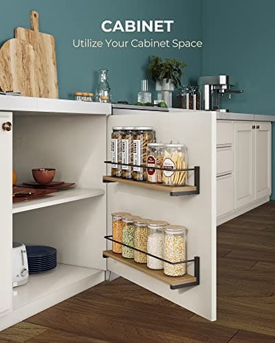 OROPY Spice Rack Wall Mounted, Rustic Wood Hanging Rack for Over The Stove, Kitchen Wall, 2 Pack 6