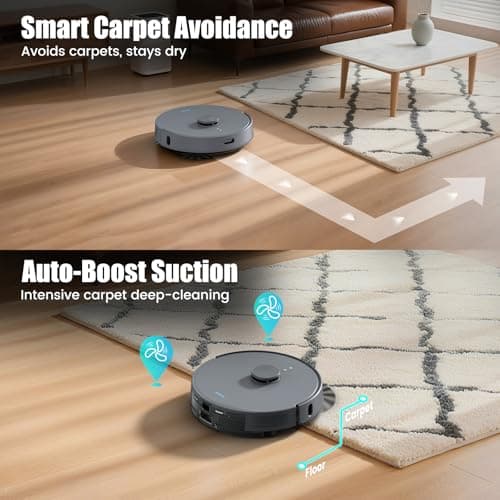 AIRROBO T25+ Robot Vacuum and Mop Combo, 5500Pa Suction, Pet Area Smart Boost, Carpet Detection, Tangle-Free Brush, LDS Mapping, APP Control, 3.5L Self-Empty Bin for Hard Floors, Carpets, Pet Hair 4