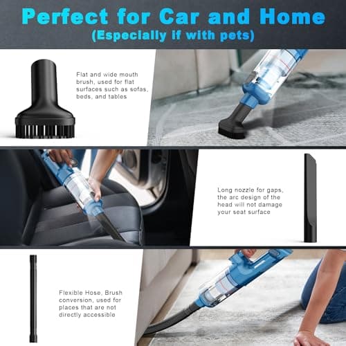 MONOZEL Handheld Vacuum Cordless - Car Vacuum Cleaner with Brushless Motor, 15000Pa Strong Suction with LED Light, Type C Port, 2 Fliters, Portable Hand Vacuum for Home, Pet and Car 5