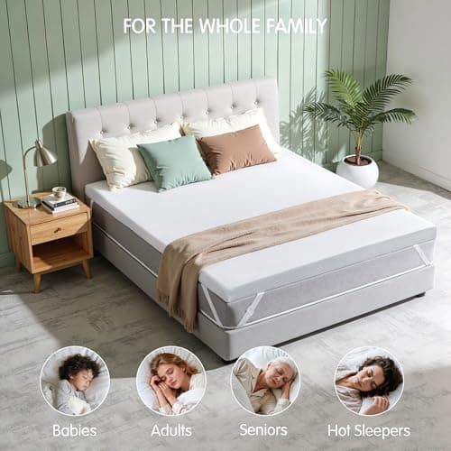 Subrtex 3 Inch Mattress Topper Cover (Only Cover) Mattress Topper Protector Bedding Rayon Made from Bamboo Removable Mattress Encasement with Zippers, Queen 9