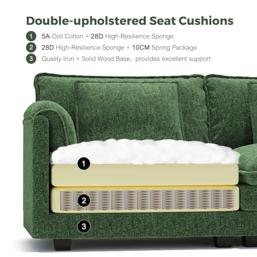 ELUCHANG 113" Modular Sectional Sofa, Comfy Cloud Couch, L Shaped Deep Seat Sofa Couches for Living Room, 4-Seater Modern Sofa with Movable Ottoman, DIY Combination - Chenille Green 7