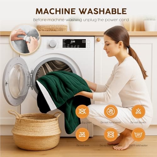 HYLEORY Heated Electric Blanket Twin 62"x84" Soft Fleece & Flannel with 5 Heating Levels & 10 Hours Timer Auto Shutt Off, ETL Certified, Washable，Heated Blanket for Body-Dark Green 9