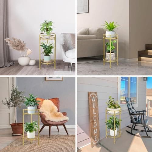 H HOMEXIN Plant Stand Indoor ,2 Tier Metal Plant Stand 23.5'' Tall Heavy Duty Sturdy Plant Shelf Holder,Rustproof Decorative Plant Stands Outdoor for Corner Garden Patio Livingroom Balcony 6