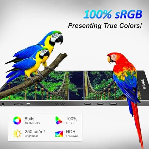 WUAWE Portable Monitor 16" 16:10 IPS Travel Monitor for Laptop, 100% sRGB Control USB-C HDMI,HDR Freesync Display, Plug&Play for Phone PS5 Switch (2.5K|144HZ, Black, 16inch) 5