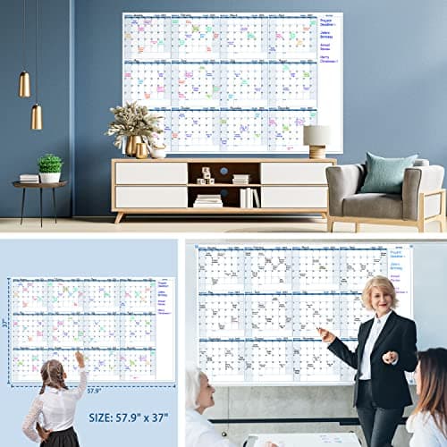 Large Dry Erase Calendar for Wall – Yearly Wall Calendar Dry Erase, 37" x 57.9", 12-Month Undated Blank Calendar Planner, Reusable Laminated Task Organizer with Note, Great for Office, Classroom, Home 7