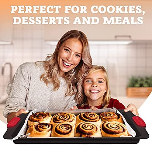 Premium Non-Stick Baking Sheets Set of 3 - Deluxe BPA Free, Easy to Clean Racks w/Silicone Handles - Bakeware Pans for Cooking Baking Roasting - Lets You Bake The Perfect Cookie or Pastry Every Time 5