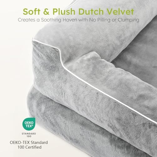 CWAWZ Extra Large Dog Bed, Orthopedic Dog Bed with Cooling Gel Memory Foam, Waterproof XL Pet Bed with Removable Washable Cover, 42" Pet Sofa Couch Dutch Velvet with Bone Toy, Light Gray 8