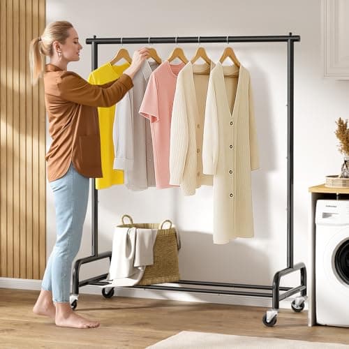 SLEEPING LAMB Heavy Duty Clothing Racks for Hanging Clothes Rack, 43" Wide Rolling Garment Rack Metal Clothing Hanger Rack with Wheels Wardrobe Rack for Coats, Shirts, Dress, (Black) 7