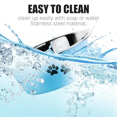 Stainless Steel Dog Bowls, Nonslip Rubber Bottom No Spill Proof Skid Metal Insulated Dog Bowls for Large Medium Small Breed Dogs (Blue, 3.6 Cups/29 OZ) 5