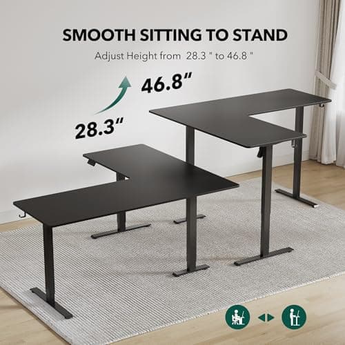 FEZIBO 63" x 55"L Shaped Standing Desk Adjustable Height, 63 Inch Electric Stand up Corner Computer Desk, Sit Stand Home Office Desk with Splice Board, Black 7