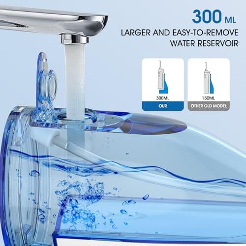 Water Dental Flosser Teeth Pick: Portable Cordless Oral Irrigator 300ML Rechargeable Travel Irrigation Cleaner Beautypick IPX7 Waterproof Electric Flossing Machine for Teeth Cleaning White 5