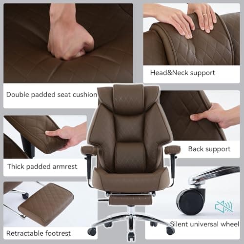 EXCEBET Big and Tall Office Chair with Footrest, PU Leather High Back Executive Office Chair 400lbs, Ergonomic Computer Chairs Lumbar Support for Heavy People (Brown) 7