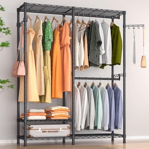 Exglobol Heavy Duty Garment Rack, Metal Freestanding Closet Wardrobe Clothes Racks for Hanging Clothes, 4 Tiers Adjustable Wire Shelving, 44.9'' L x 16.5'' W x 76.8 '' H, Max Load 800LBS, Black 8