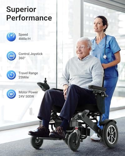 Electric Wheelchair for Adults and Seniors, 25 Miles Longer Range, Foldable Power Wheelchair, 500W Dual Motors Mobility Scooter, Compact All Terrain Motorized Wheelchair, Intelligent Folding 6