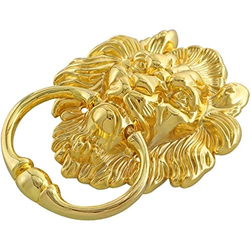MOLIGOU Lion Head Door Knocker, 6 Inch Decorative Front Door Knocker, Antique Lion Door Ring Pull Handle (Gold) 2