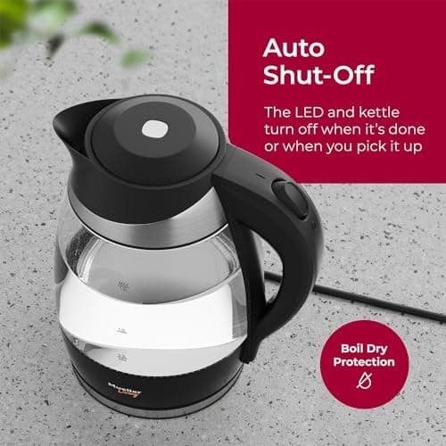 Mueller Living Electric Kettle, Electric Tea Kettle for Boiling Water, 1500W SpeedBoil with Automatic Shutoff, 1.8L Cordless with LED Light, Borosilicate Glass Tea Kettle Pot Water Heater, BPA Free 6