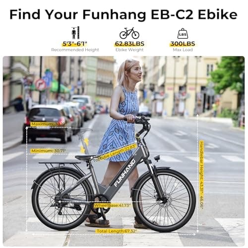 Funhang Electric Bike for Adults, 1000W Peak Ebike, 50Miles 21.7MPH Step Thru Electric Bicycle, 26" Commuter E Bikes with 48V Built-in Removable Battery, Adjustable Stem, 7-Speed, UL 2849 Certified 5