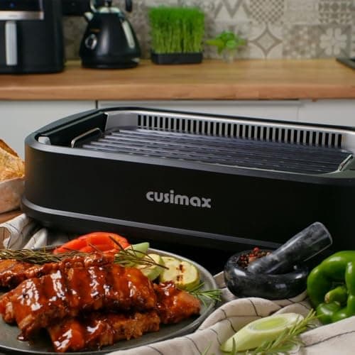 Indoor Grill, CUSIMAX Smokeless Grill Indoor, 1500W Electric Grill Griddle Korean BBQ with LED Smart Display & Tempered Glass Lid, Non-stick Removable Grill Plate & Griddle Plate, Black 8