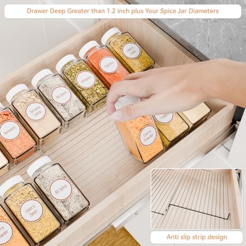 Yieach 4 Pack Adjustable Narrow Spice Rack for Drawer - Expandable From 9" to 17.7" - Acrylic Drawer Seasoning Organizer,Tiered Clear Spice Tray for Spices,Condiment,Nail Polish and Jar Organization 7