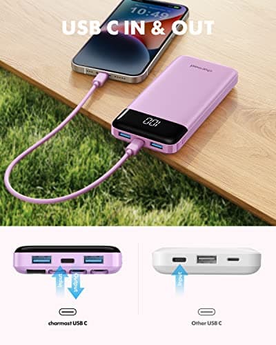 charmast Portable Charger with Built in Cables, Power Bank with Cords Wires, Slim 10000mAh Travel Battery Pack 6 Outputs 3 Inputs 6A Fast Charging for Samsung Google Pixel LG Moto iPhone iPad 8