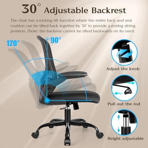 FelixKing Office Desk Chairs, Ergonomic PC Desk Chair with Wheels, Adjustable Lumbar Support and Height, Swivel Computer Chair with Flip-up Armrests, Ergo Mesh Backrest for Working (Black) 8