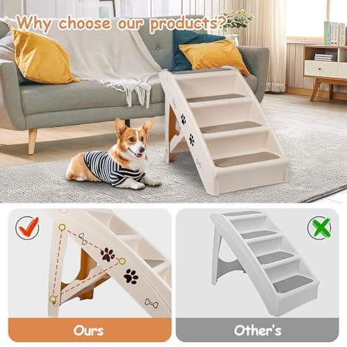 20" H 4-Step Dog Stairs for Small Dogs and Cats, Non-Slip Dog Steps for High Beds, Couch, Sofa, Sturdy Pet Steps (Tan) 6