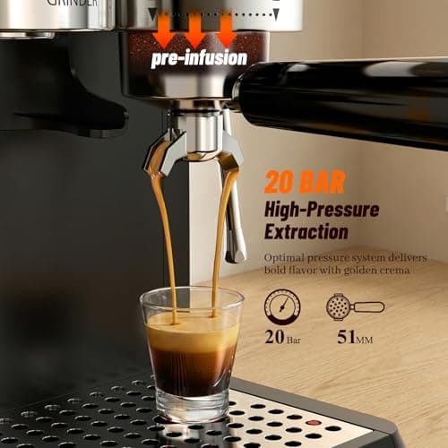 Hausmojo Espresso Machine with Grinder, 20Bar Expresso Coffee Machines with Milk Frother, Professional Compact Stainless Steel Coffee Maker for Espresso, Latte & Cappuccino, Perfect for Home Use 4