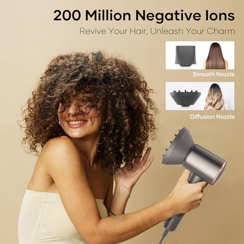 Professional Hair Dryer, 200 Million Negative Ionic Blow Dryer with 110000 RPM Brushless Motor, 1500W High-Speed HairDryer with Magnetic Nozzle & Diffuser for Salon, Home, Travel (Wisdom Gray) 5