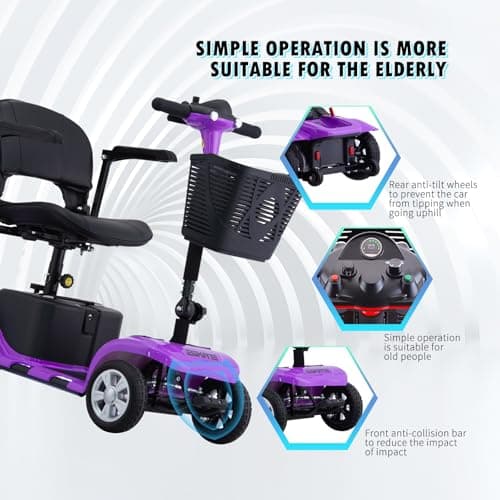 Mobility Scooter for Adults, Senior, 4 Wheels Electric Powered Chargeable Device for Travel, Lightweight Mobility Scooter with LED Headlights and Basket, Charger Included 7