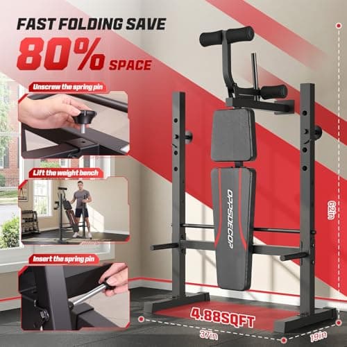 OPPSDECOR Standard Adjustable Weight Bench Set, Bench Press with Squat Rack & Leg Extension and Leg Curl Workout Bench for Home Gym Full Body Workout Folding Strength Training Adjustable Benches (Deep Black) 5